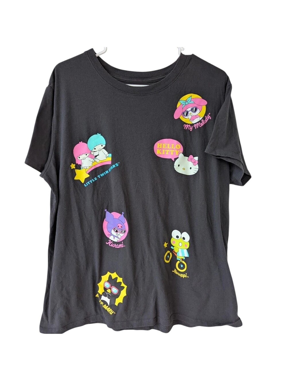 Sanrio Hello Kitty & Friends Graphic T-Shirt Women Boxy XL Black Anime Tee 23x26